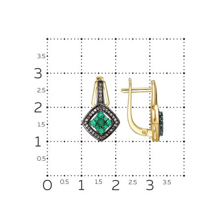 Серьги с изумрудами, бриллиантами, из лимонного золота 146413