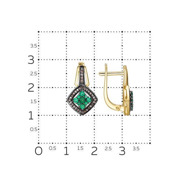 Серьги с изумрудами, бриллиантами, из лимонного золота 146413